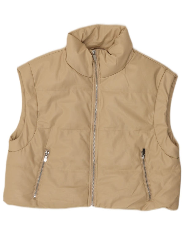 Zara Gilet court rembourré en simili cuir pour femme Coupe ample UK 10 Petit Beige