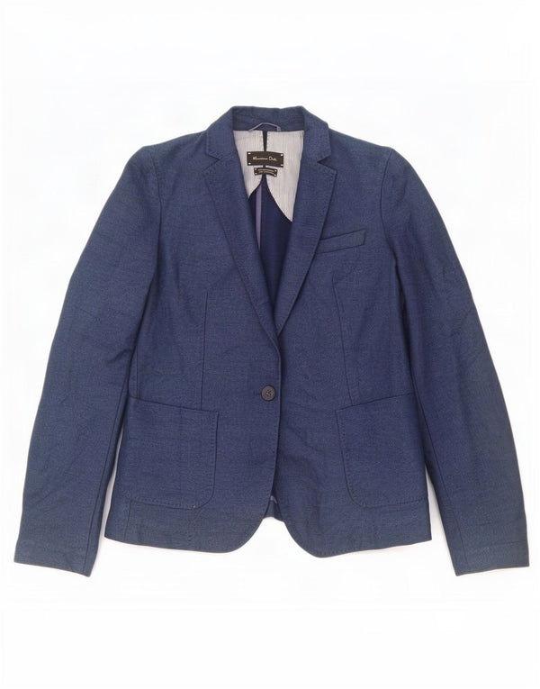 Massimo Dutti Veste Blazer 1 Bouton Femme EU 36 XS Bleu Marine Coton