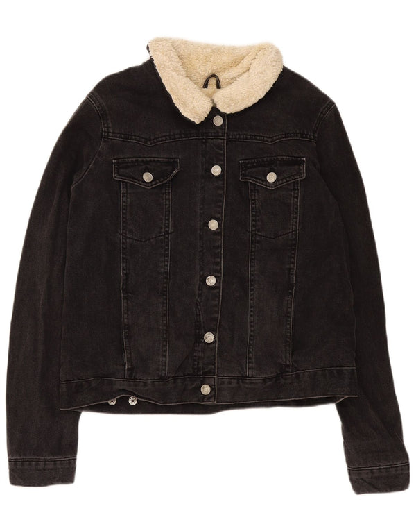 Topshop Veste Sherpa en jean pour femme UK 16 Large Noir Coton