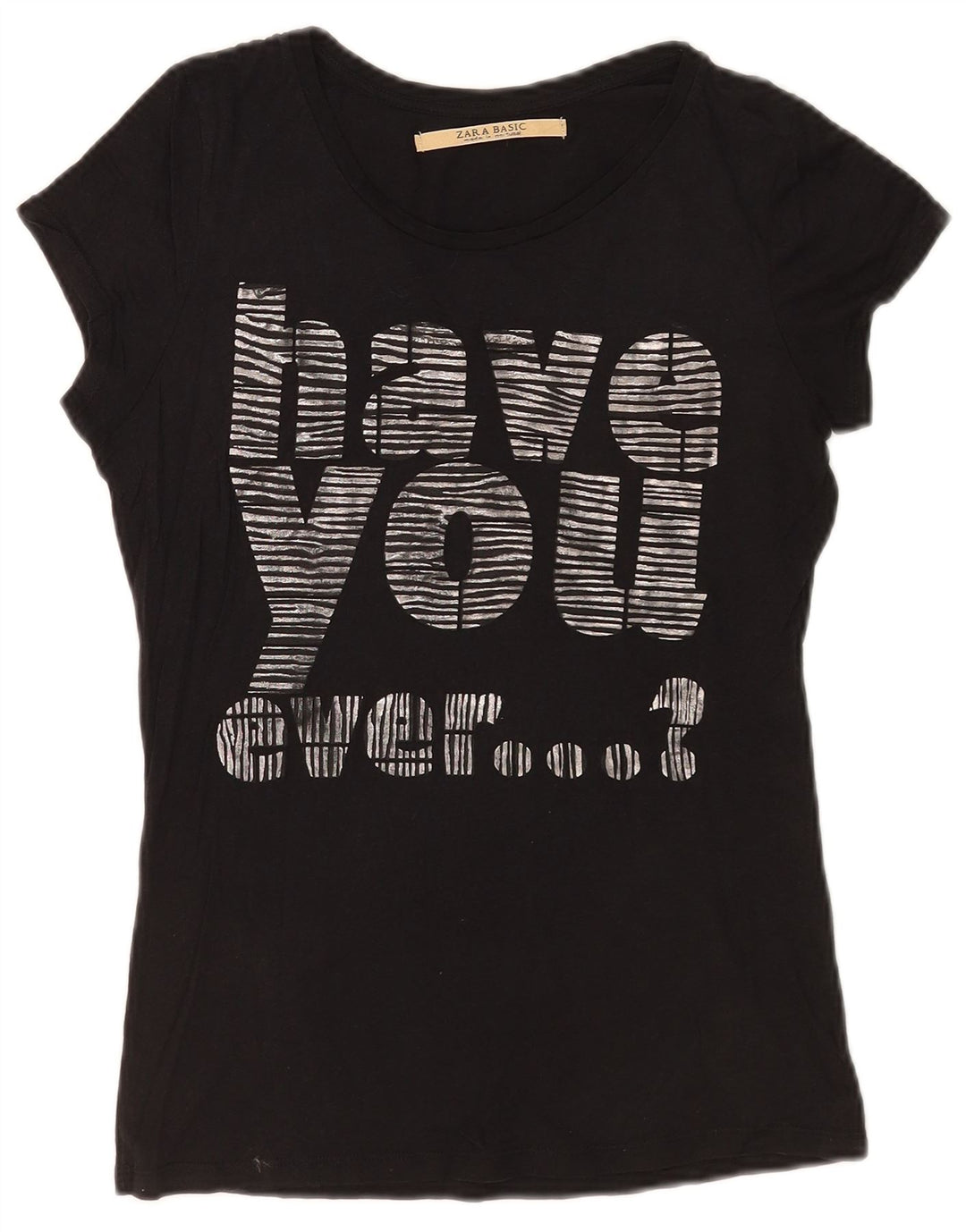 Zara T-shirt graphique pour femme UK 12 Noir moyen
