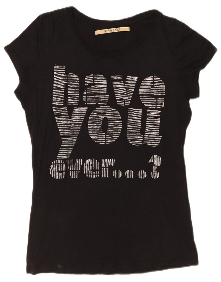 Zara T-shirt graphique pour femme UK 12 Noir moyen