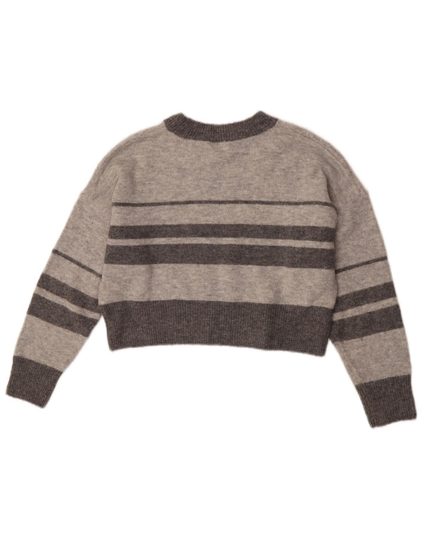 Topshop Femme Petite Crop Ras du Cou Pull UK 8 Petit Gris Rayé
