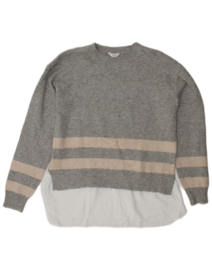 M&Co Pull ras du cou pour femme UK 10 Petit gris rayé en polyester