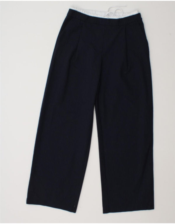 Zara Pantalon large taille haute pour femme Small W27 L29 Bleu marine rayé