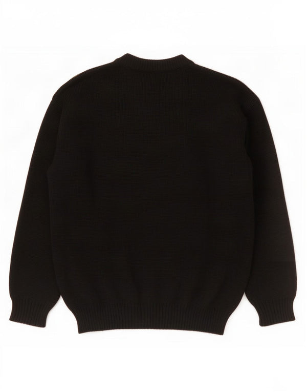 vintage Womens Crew Neck Jumper Sweater UK 14 Moyen Noir Acrylique Nouveauté