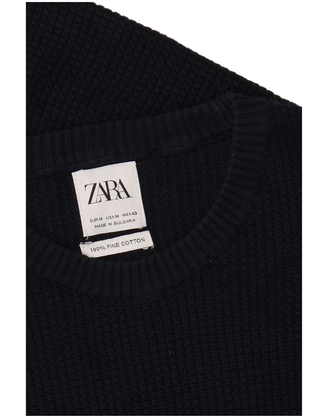Zara Pull à col rond pour homme en coton bleu marine moyen
