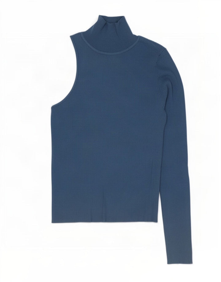 Zara Femme Top Une Épaule UK 12 Bleu Moyen Viscose