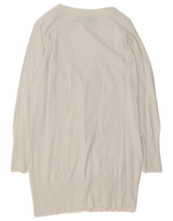 Zara Womens Longline Cardigan Pull UK 16 Grand Coton Blanc
