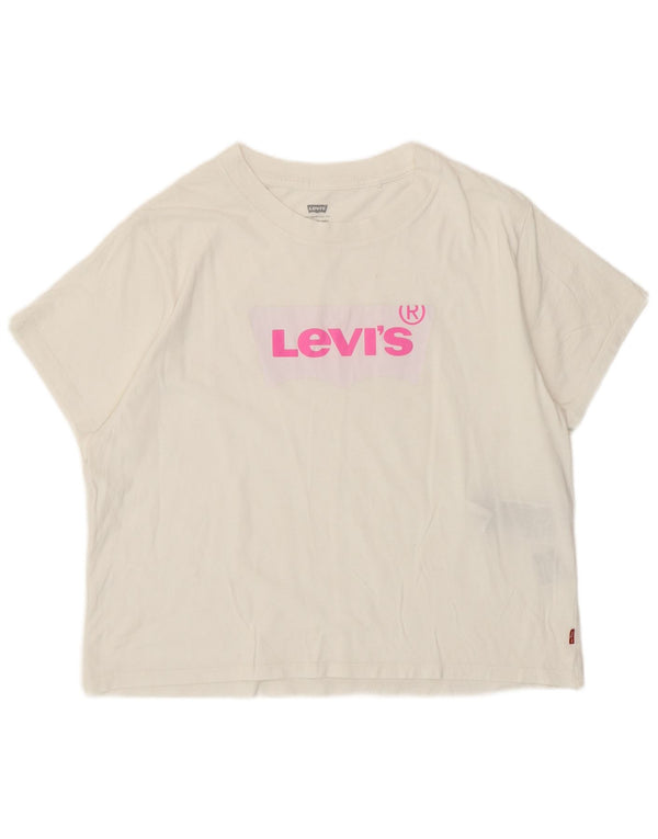 Levi's Womens Crop Loose Fit Graphic T-Shirt Top UK 10 Small White Cotton