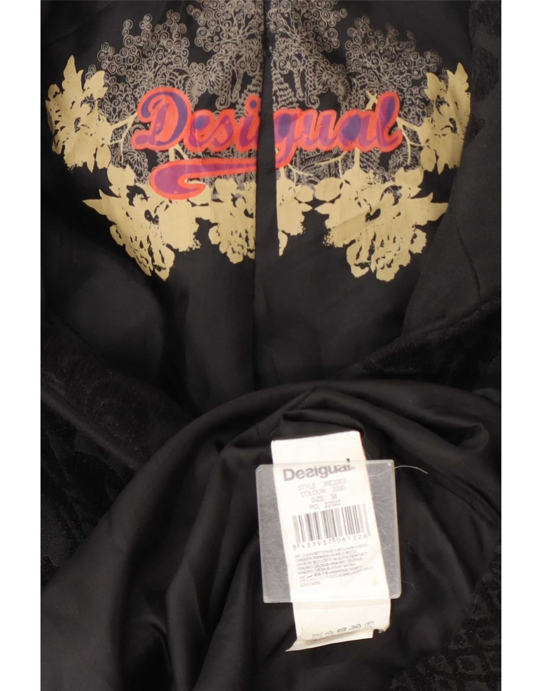 Desigual Manteau Femme EU 38 Moyen Noir Floral Polyester