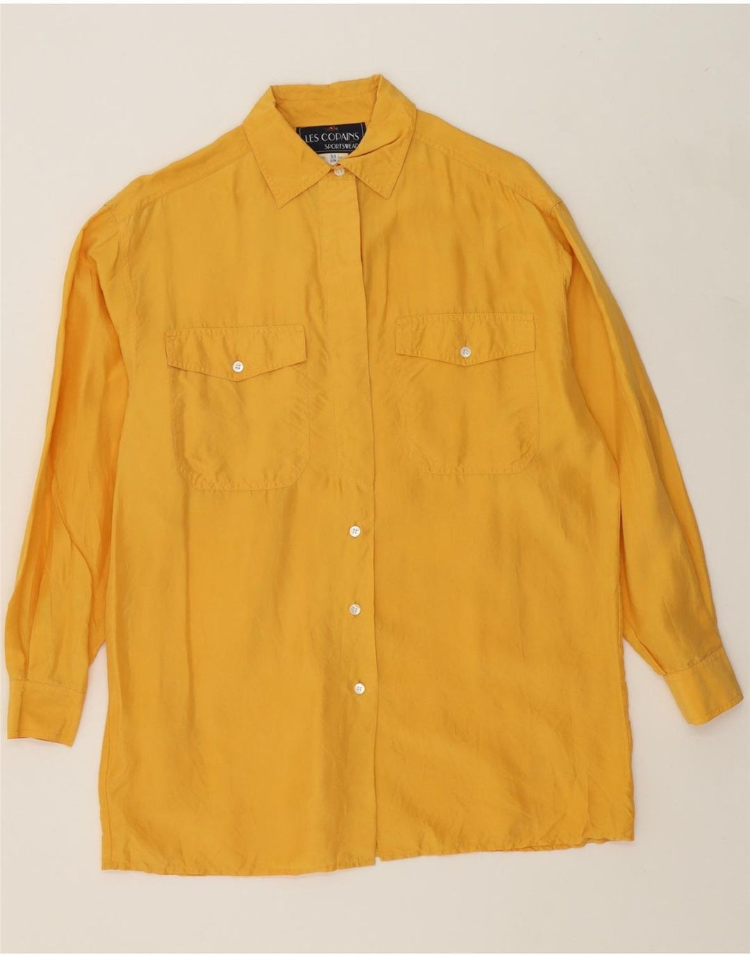 LES COPAINS Womens Longline Oversized Shirt IT 44 Medium Yellow Silk Vintage Les Copains and Second-Hand Les Copains from Messina Hembry 
