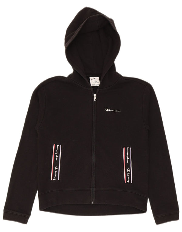 Champion Girls Graphic Zip Hoodie Sweater 11-12 Years Large Black