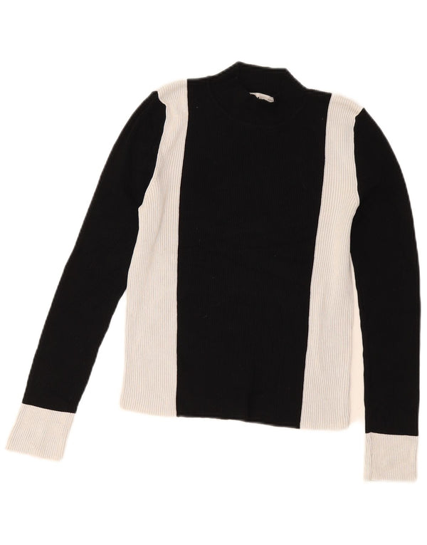 Zara Womens Crop Top Manches Longues UK 12 Medium Noir Colorblock Viscose