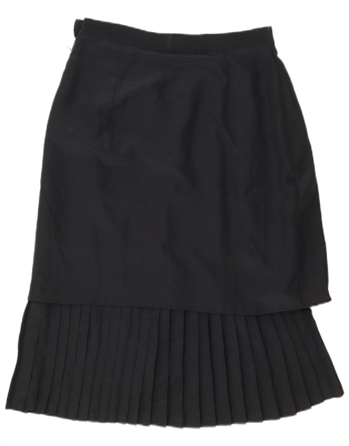 vintage Femme Jupe Midi Plissée UK 14 Moyen W30 Polyester Noir