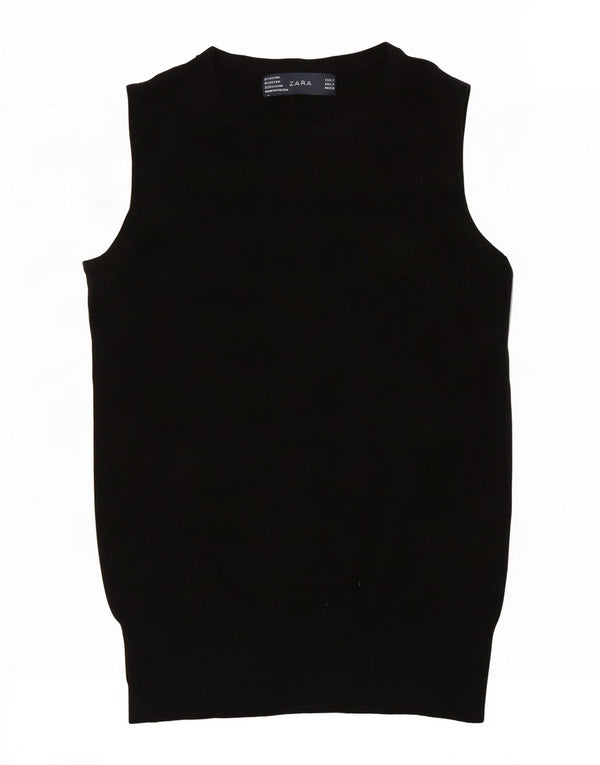 Zara Womens Vest Tank Top UK 8 Petite Rayonne Noire