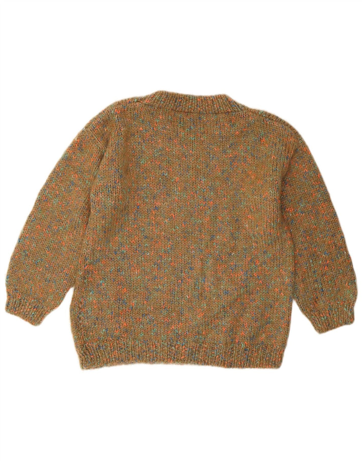 vintage Womens Crew Neck Jumper Pull UK 12 Moyen Vert Moucheté