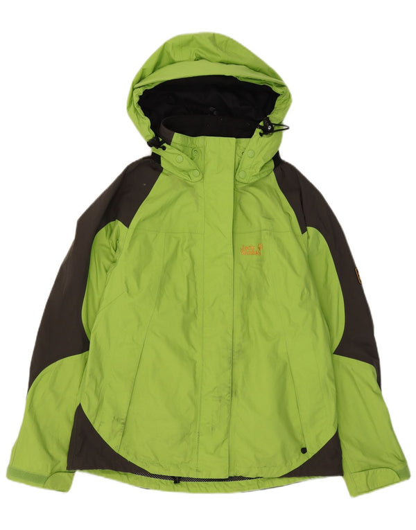Jack Wolfskin Veste de pluie à capuche pour femme UK 12/14 Vert moyen Colourblock