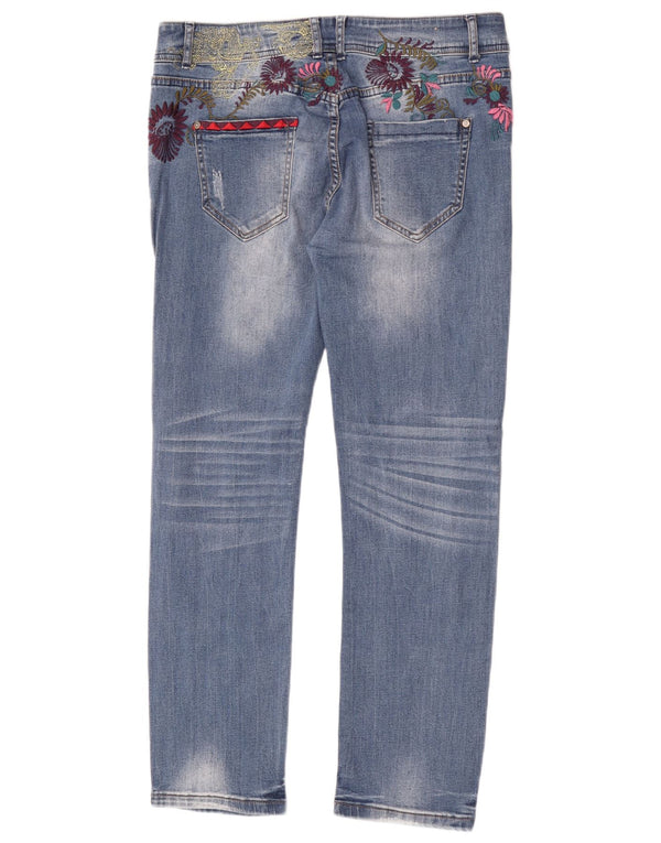 Desigual Femme Jean Slim Taille Basse W30 L30 Bleu Floral Coton