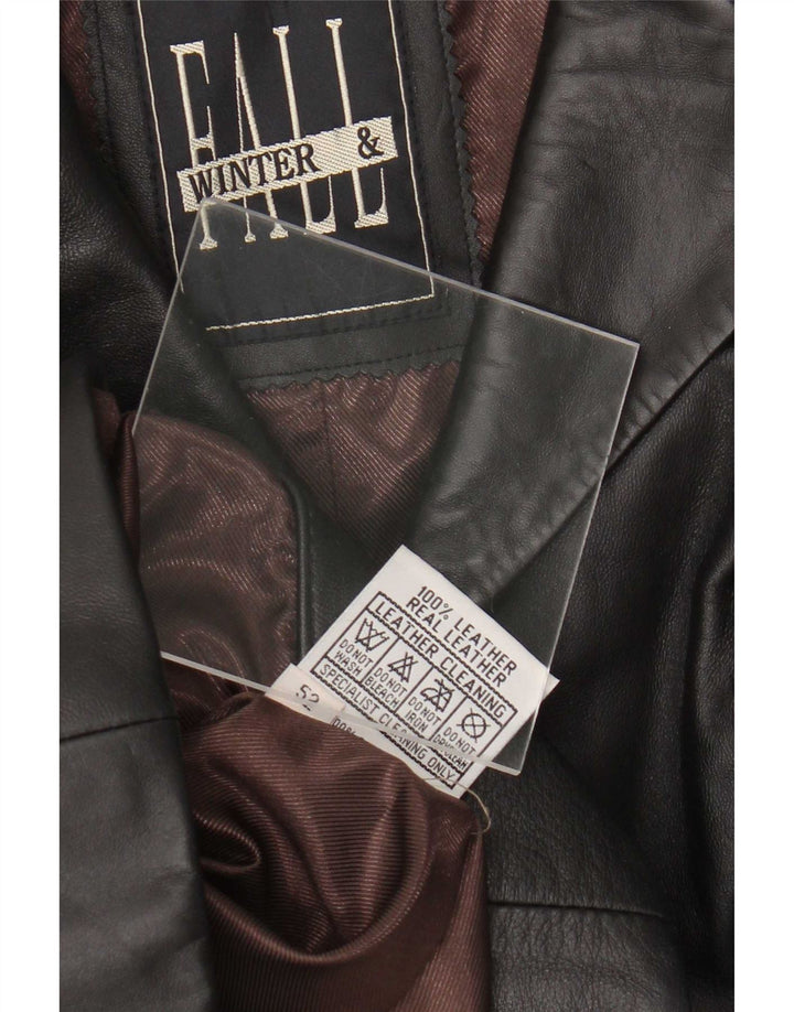 vintage Homme 3 Boutons Veste Blazer En Cuir IT 52 XL Noir