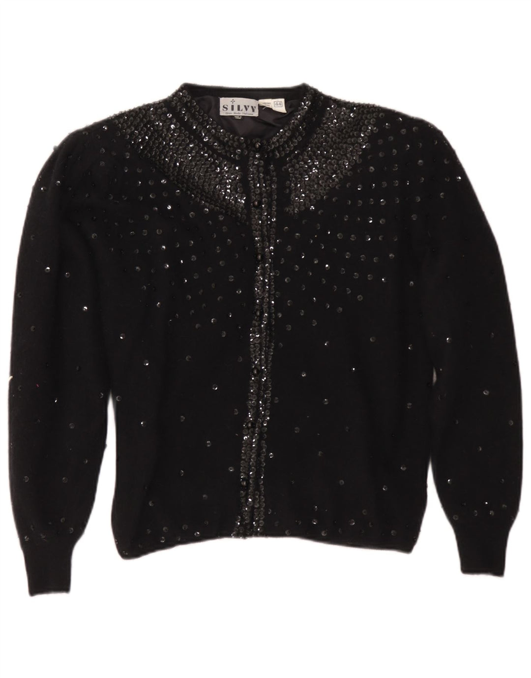 Silvy Cardigan Femme Pull IT 44 Laine d'Agneau Noir Moyen