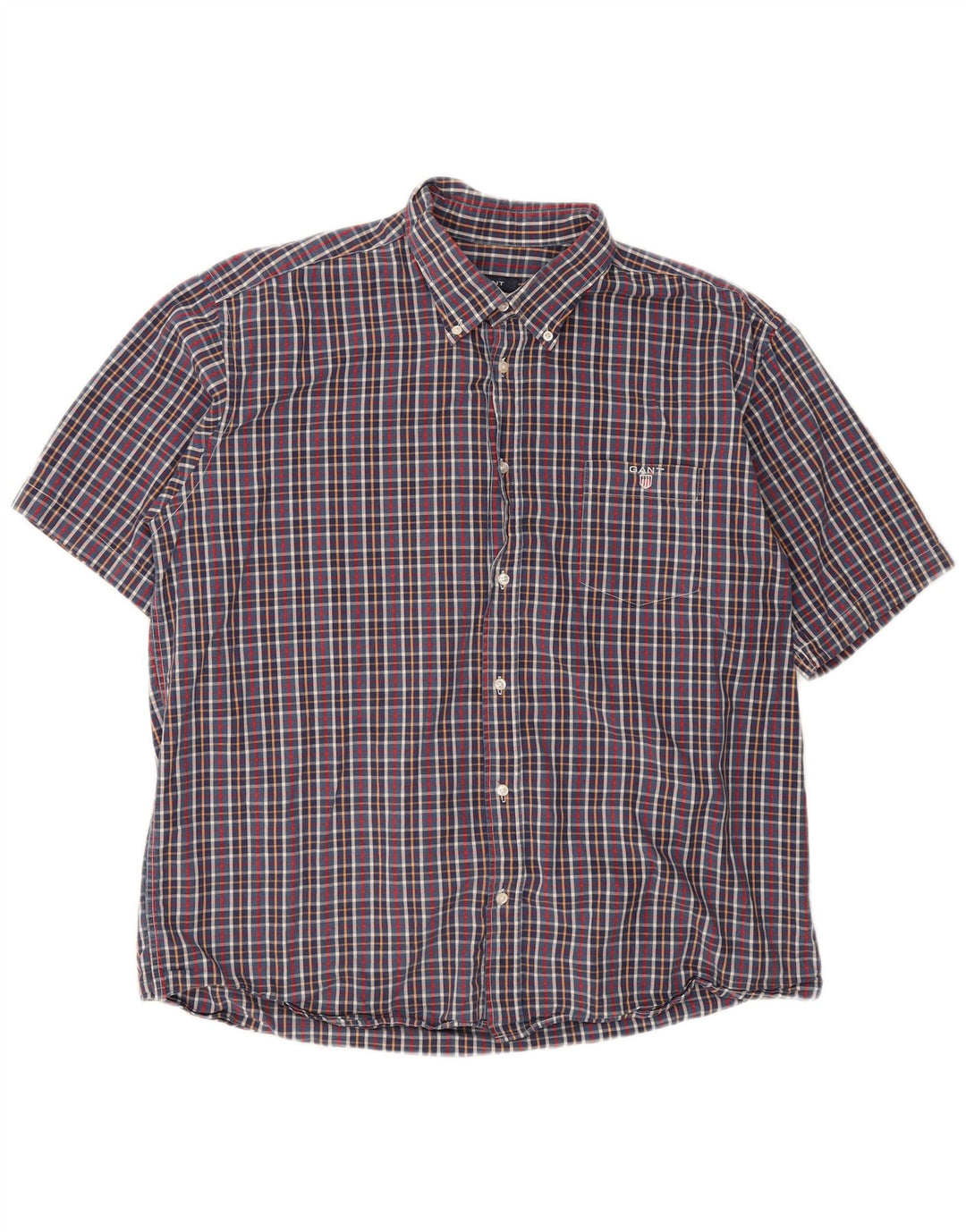 Gant Chemise à manches courtes pour hommes, coupe régulière, 3XL, à carreaux bleus
