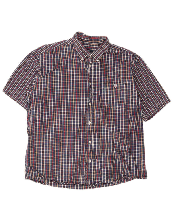 Gant Chemise à manches courtes pour hommes, coupe régulière, 3XL, à carreaux bleus