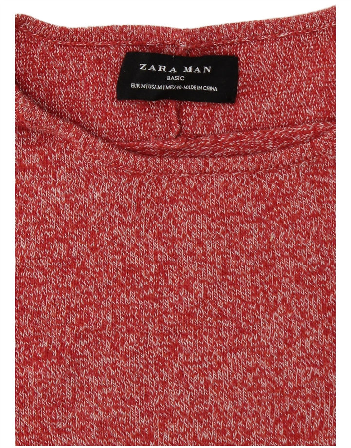 Zara Pull à col rond pour homme Rouge moyen moucheté