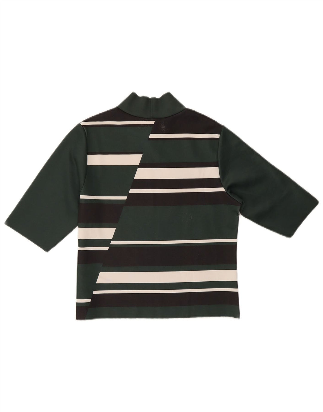 ZARA Femme Crop Top Manches 3/4 UK 12 Vert Moyen Colorblock