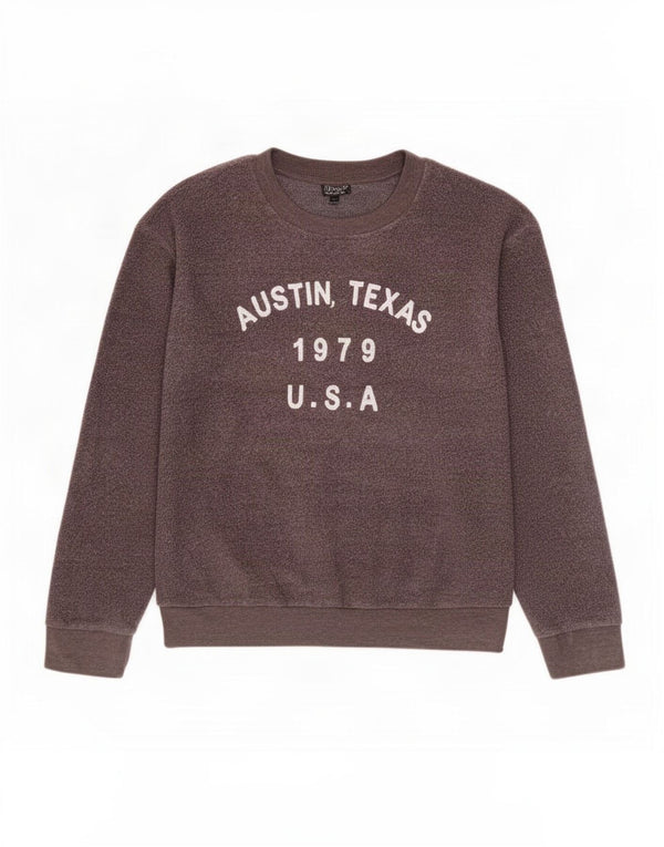 Topshop Pull polaire surdimensionné graphique pour femme UK 8 Small Marron Polyester