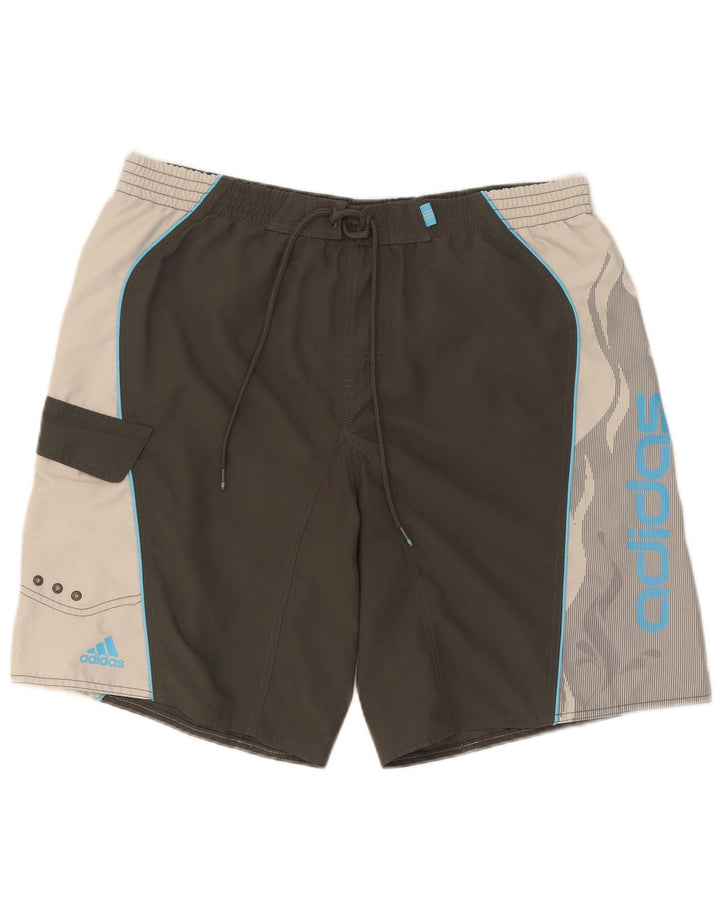 Adidas Short de bain graphique pour hommes, grand, gris, color block, polyester