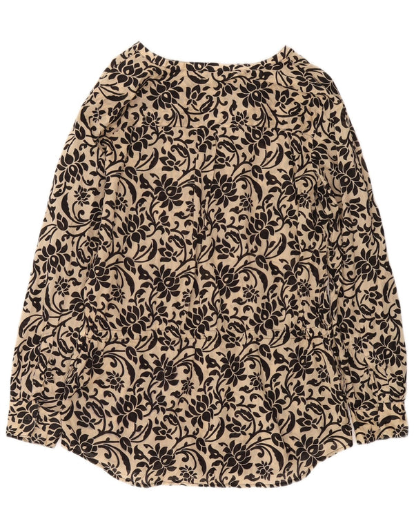 RALPH LAUREN Haut chemisier long pour femme UK 14 Coton floral beige moyen