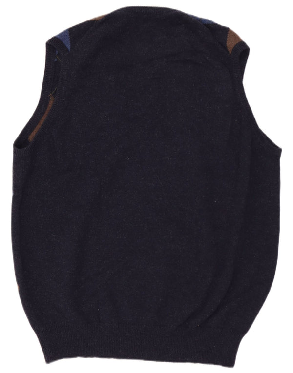 WILLIAM LOCKIE Mens Vest Tank Top IT 52 Large Navy Blue Lambswool