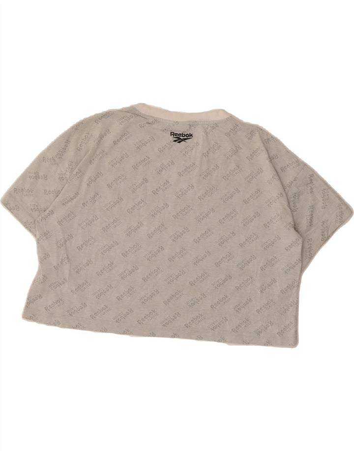 REEBOK Womens Oversized Crop Graphic T-Shirt Top UK 12/14 Medium Grey Vintage Reebok and Second-Hand Reebok from Messina Hembry 