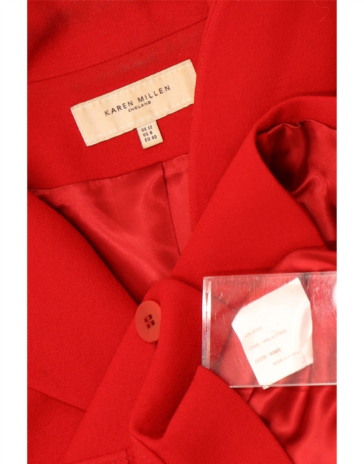 Karen Millen Veste Blazer 3 Boutons Femme UK 12 Laine Rouge Moyen
