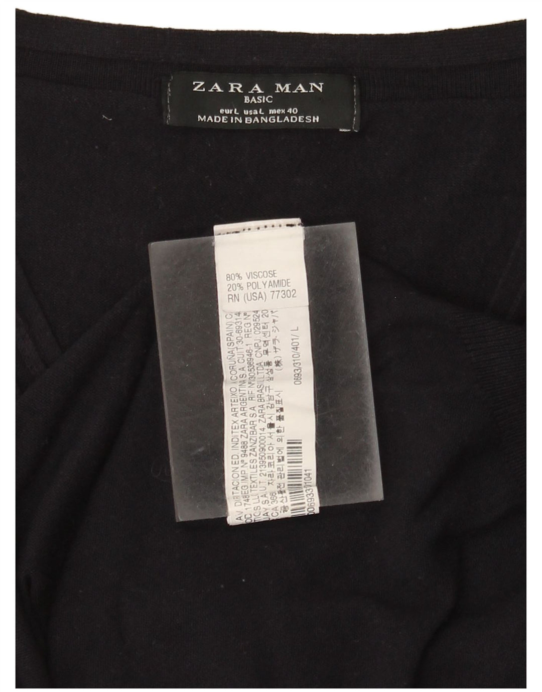 Zara Pull basique à manches courtes et col en V pour homme, grand, bleu marine, viscose