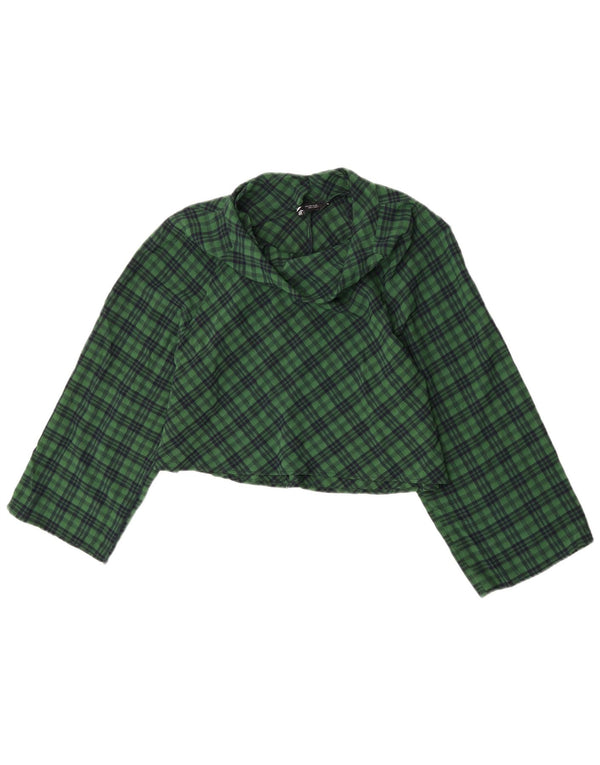 Zara Chemisier court surdimensionné à manches 3/4 pour femme UK 10 Petit carreaux verts