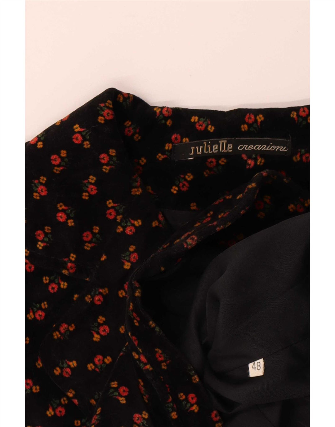 vintage Femmes 3 Bouton Velours Blazer Veste IT 48 XL Noir Floral