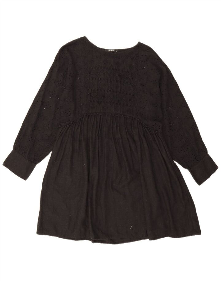 Zara Robe basique surdimensionnée à manches longues pour femme UK 10 Petit motif floral noir