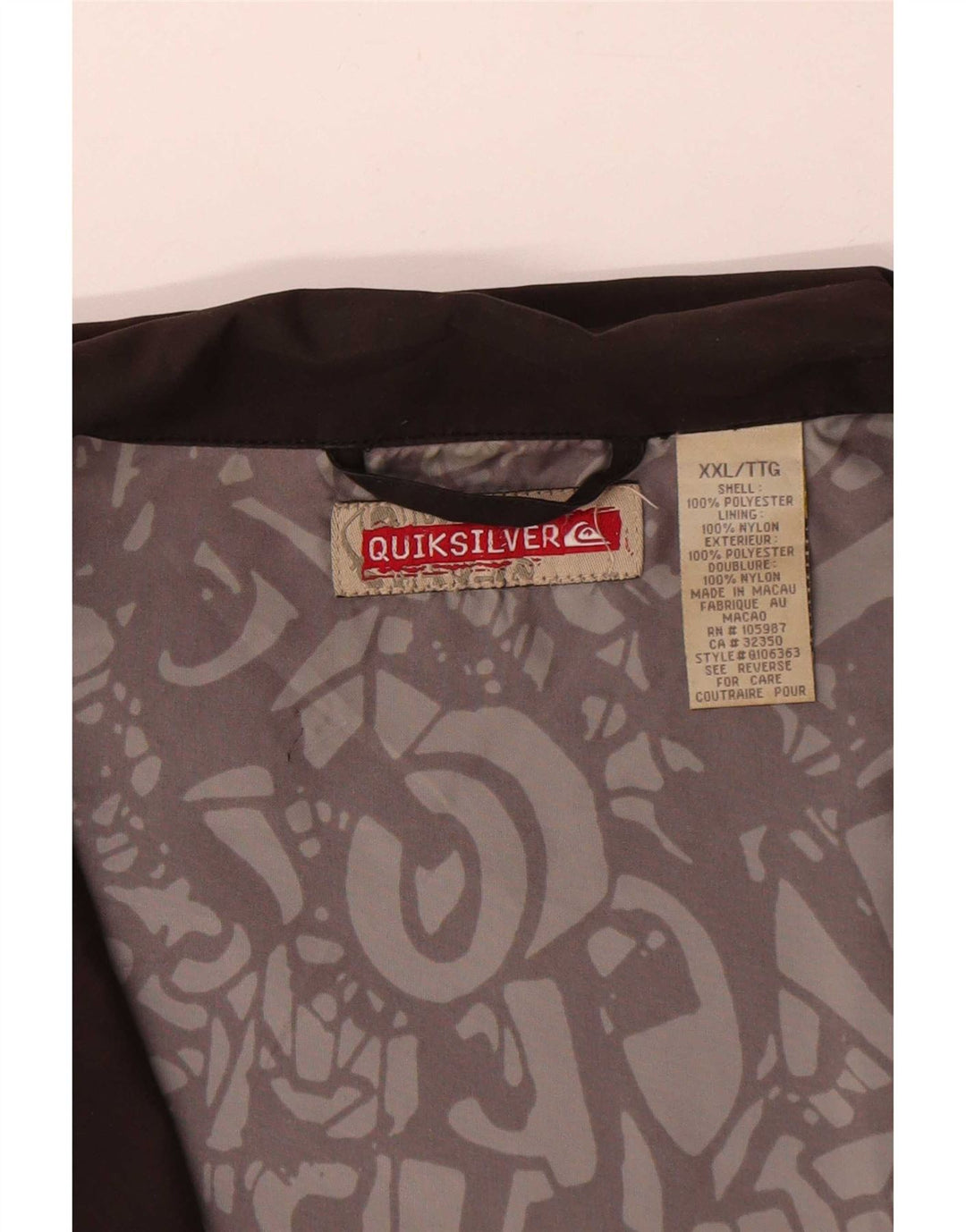 Quiksilver Veste Bomber Homme UK 44 2XL Marron Polyester