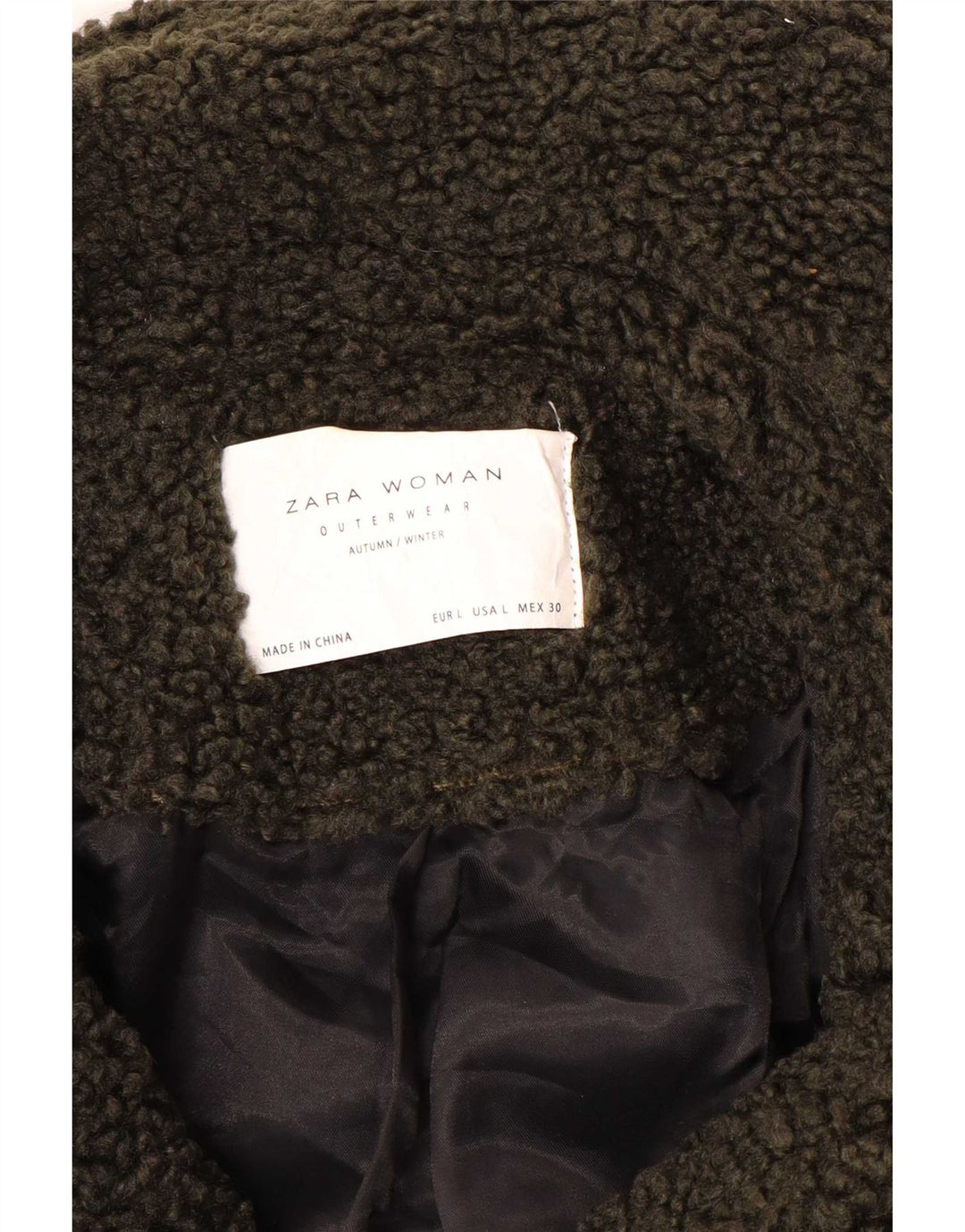 Zara Womens Teddy Bear Pardessus UK 16 Grand Kaki