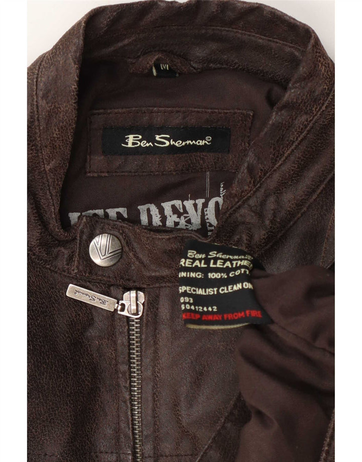 Ben Sherman Veste de motard en cuir pour homme UK 38 Marron moyen