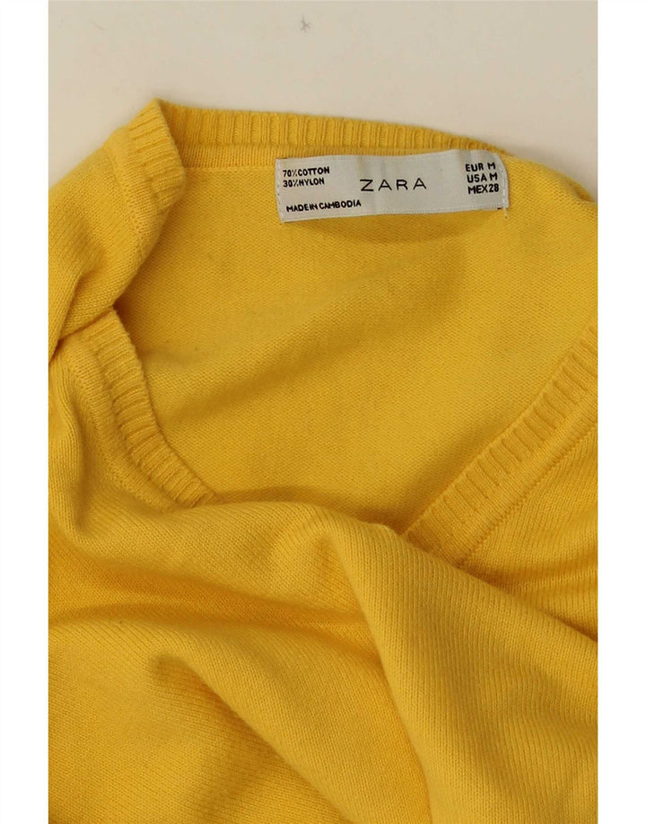 Zara Pull court à col en V pour femme UK 12 Jaune moyen
