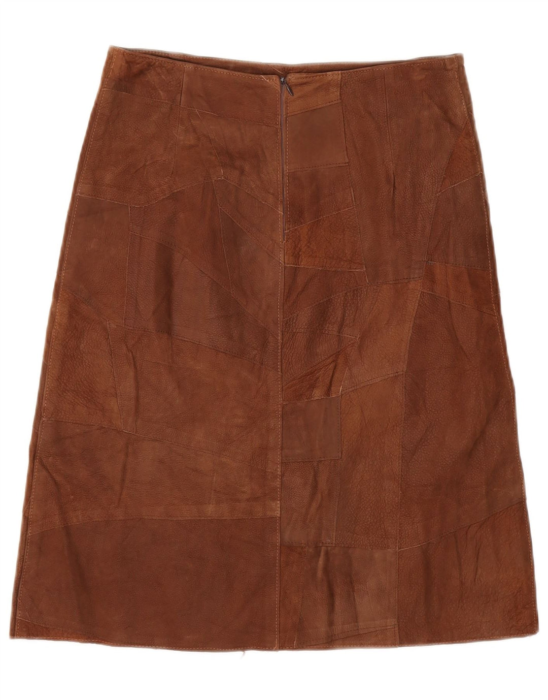 VINTAGE Jupe en cuir femme IT 42 Medium W30 Marron Patchwork Cuir