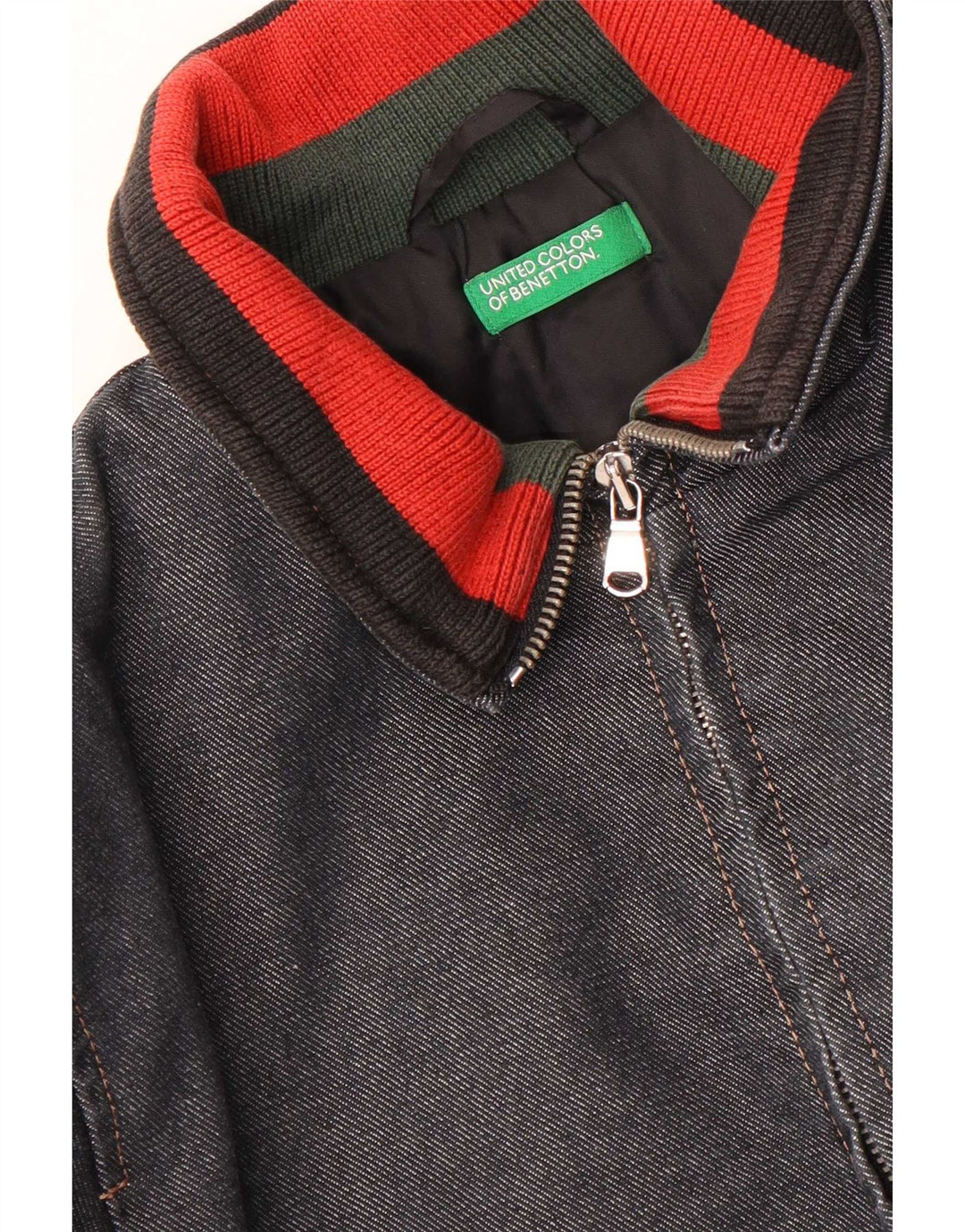 Benetton Veste Coupe-Vent en Jean Garçon 10-11 Ans Bleu Marine Colorblock