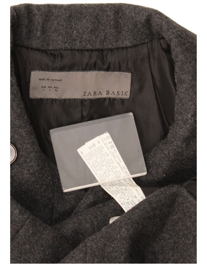 Zara Womens Double Breasted Coat UK 16 Large Gris Laine
