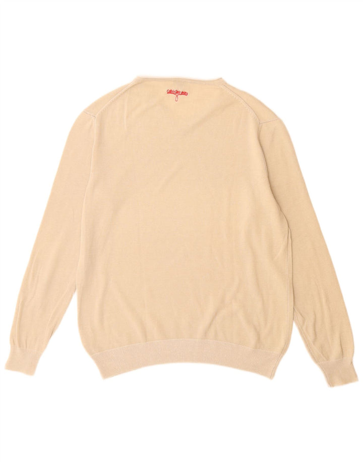 Calvin Klein Jeans Pull Col V Homme Beige Moyen Coton