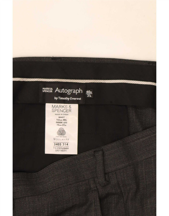 Marks & Spencer Pantalon de costume droit autographe pour homme W40 L31 Gris à carreaux