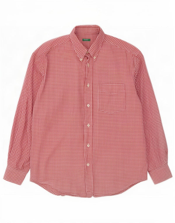 Benetton Chemise Homme Vichy Rouge Moyen En Coton