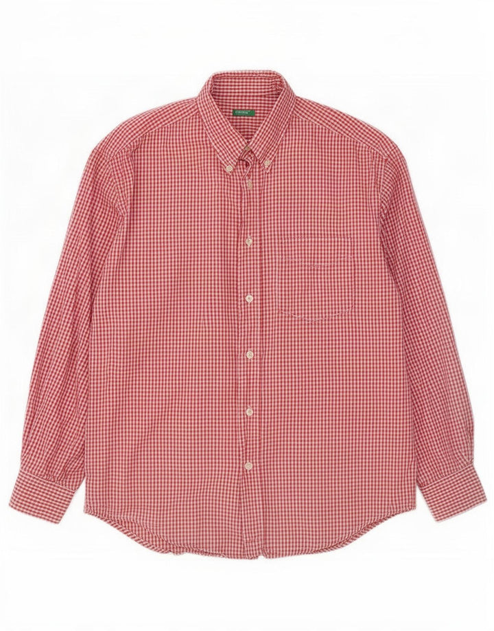Benetton Chemise Homme Vichy Rouge Moyen En Coton