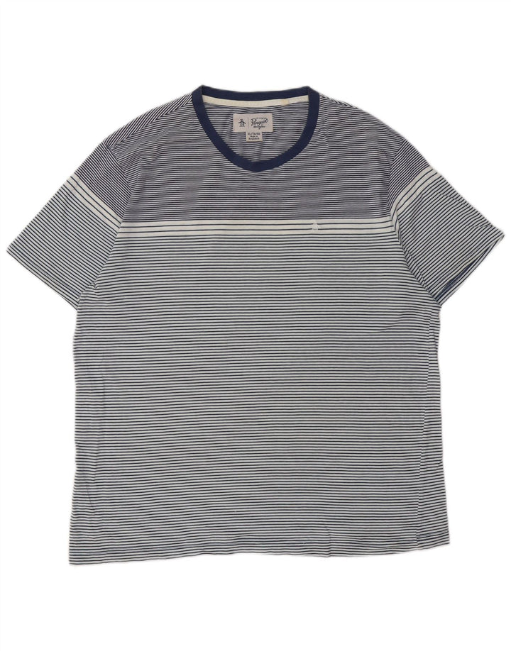 PENGUIN T-Shirt Homme Haut XL Bleu Marine Rayé Coton
